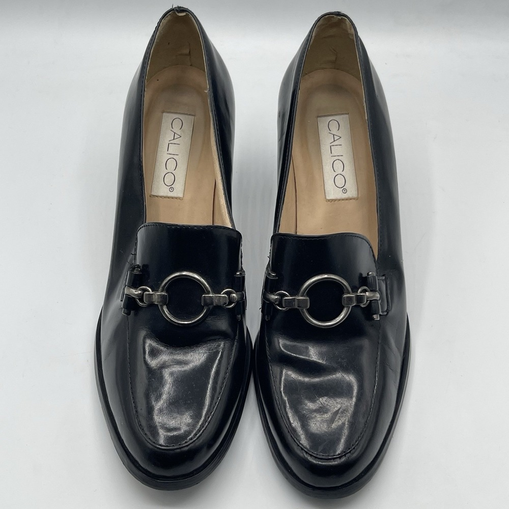Vintage Y2K Women's LEATHER Calico Oxford Slip On Loafer Shoes Chunky Heel 10 M - Picture 2 of 12